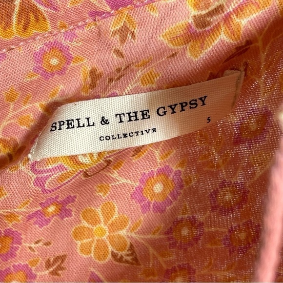 Spell • Sundown Camel Floral Print Short Sleeve Button Down Blouse Top Apricot S - Picture 10 of 10